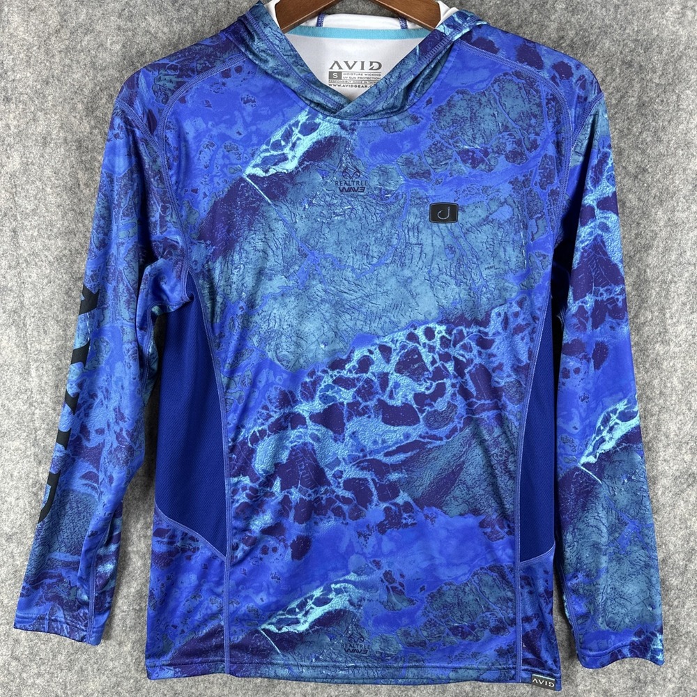 Avid Gear Performance Hoodie Mens S Blue Avidry UV Sun Protection Fishing Shirt